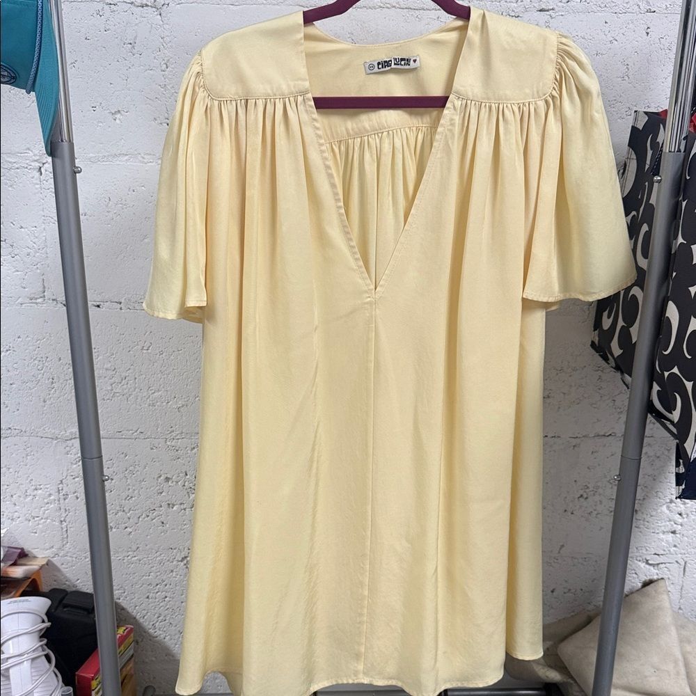 CIAO LUCIA Babydoll Light Yellow V-Neck Dress Short Sleeve Worn Once XS